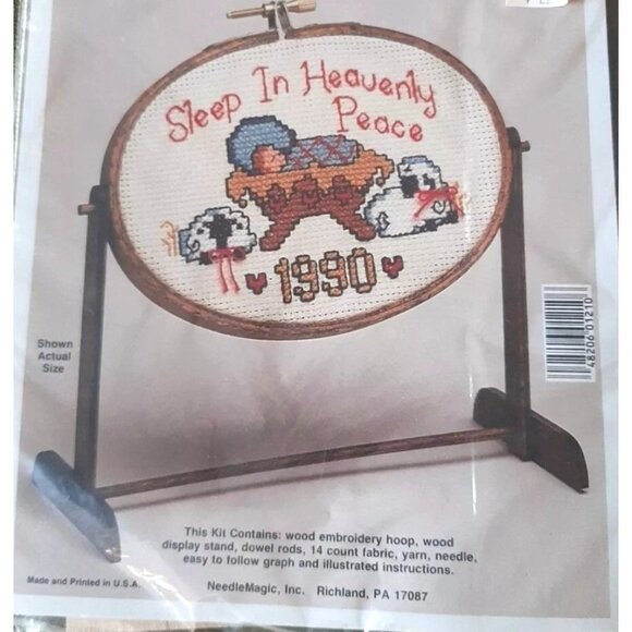 Cross Stitch Kit NMI Sleep In Heavenly Peace #1210 3.5" x 5" Oval Hoop Stand VTG - Picture 1 of 5